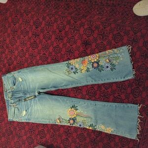 BLANKNYC embroidered Great Jones high rise cropped jeans, size 25, NWT